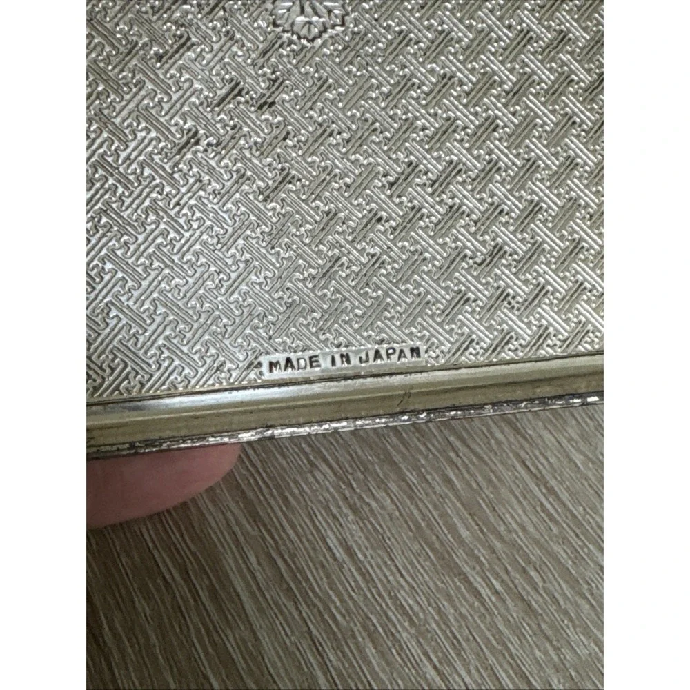 Vintage Japan Ornate Metal Trinket Box Silver Tone Floral Jewelry